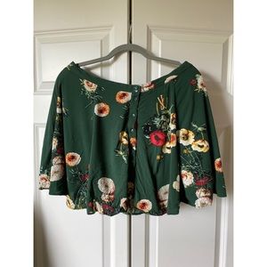 Urban outfitters button front green floral Flowy mini skirt size L